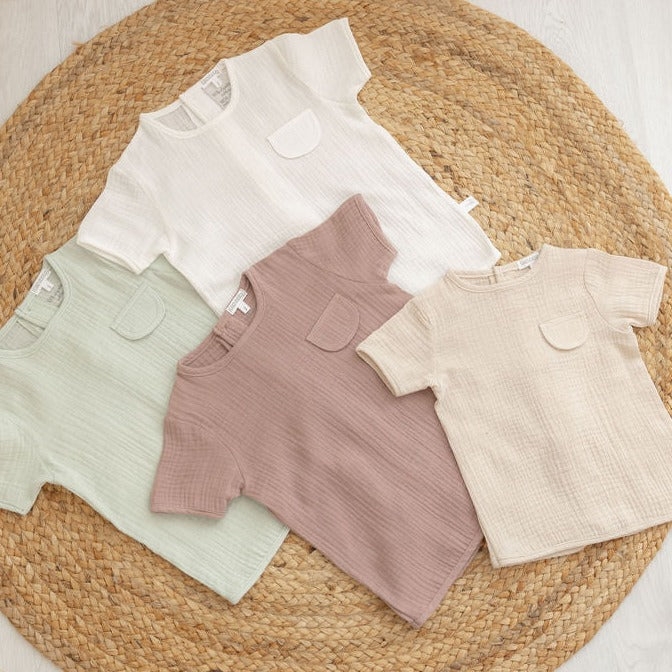 T-shirt manga curta, em musselina