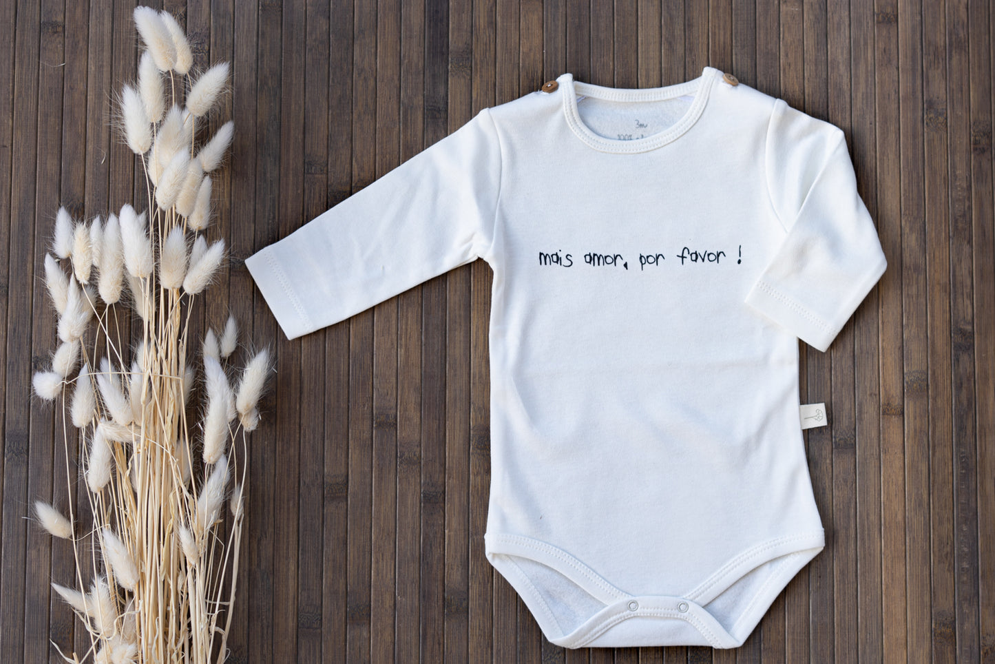 Body "Mais Amor Por Favor", manga comprida, sem carda