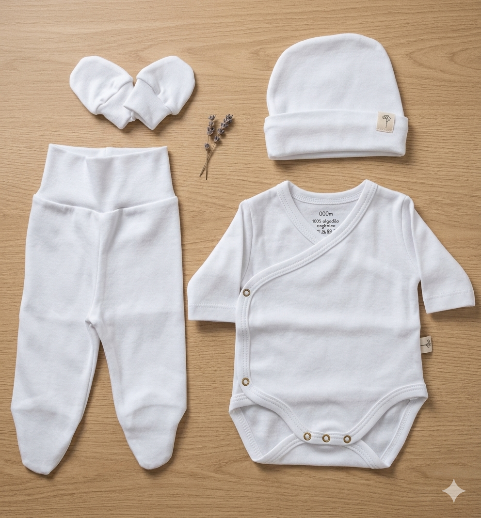 Conjunto em Algodão Orgânico para Prematuros - 4 Peças (sem carda)