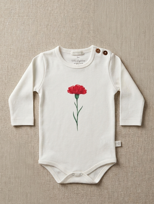 Body "CRAVO VERMELHO", manga comprida, sem carda