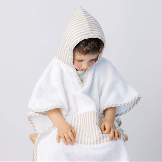 Poncho com tecido riscas bege