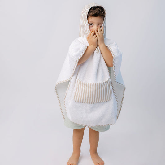 Poncho com tecido riscas bege