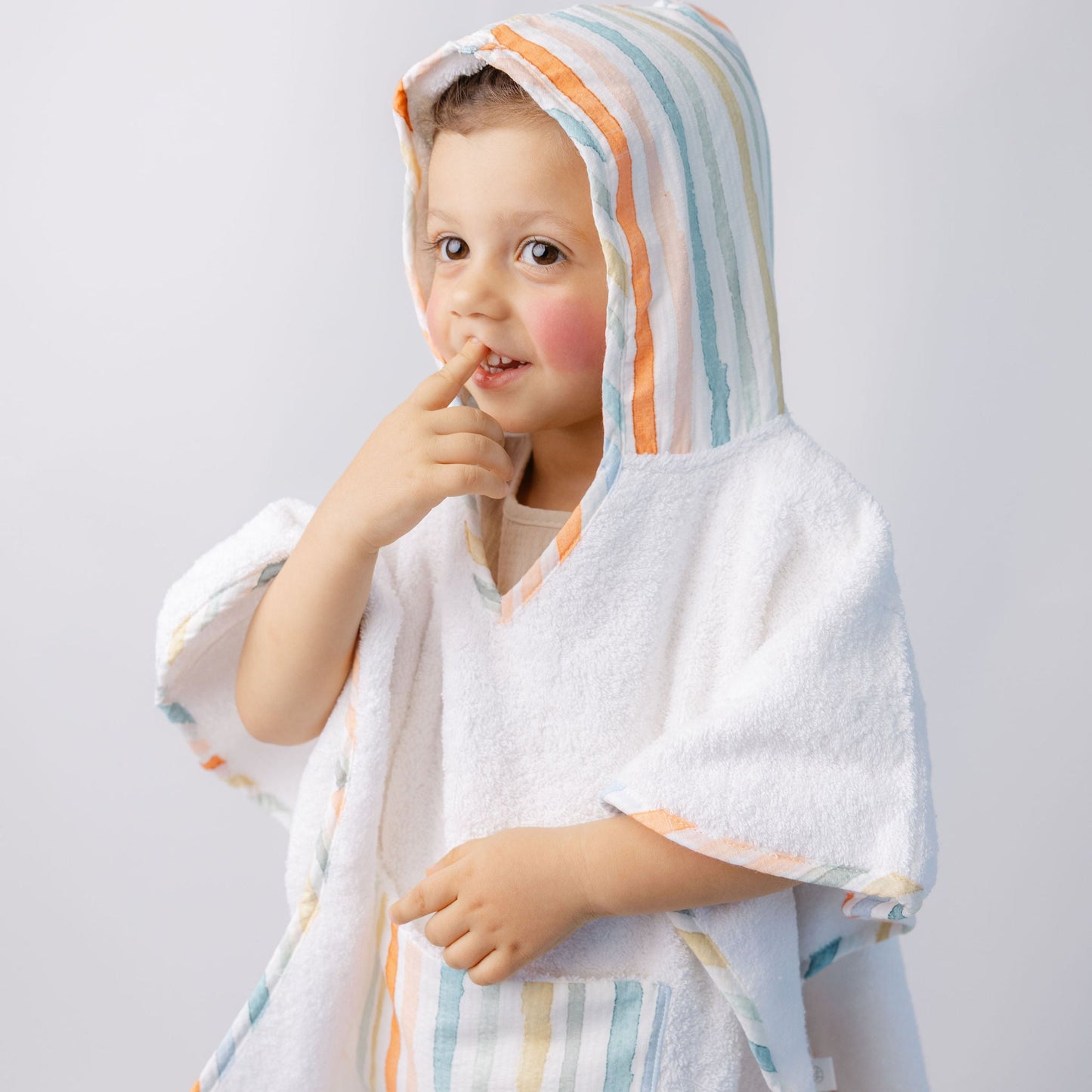Poncho com tecido riscas coloridas