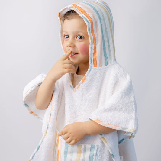 Poncho com tecido riscas coloridas