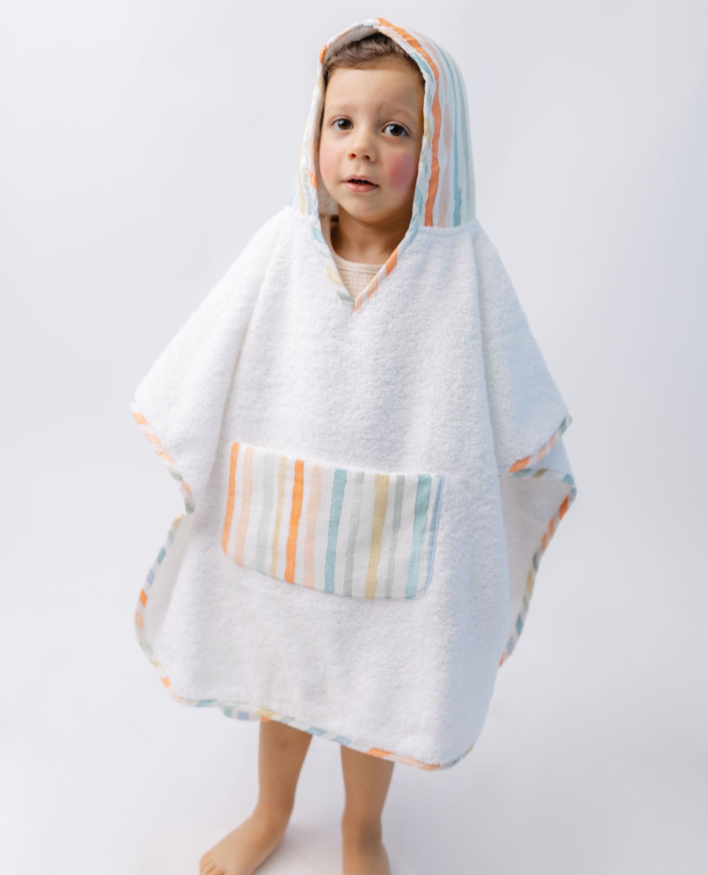 Poncho com tecido riscas coloridas