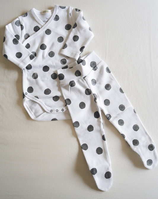 Conjunto body trespasse + collants estampados